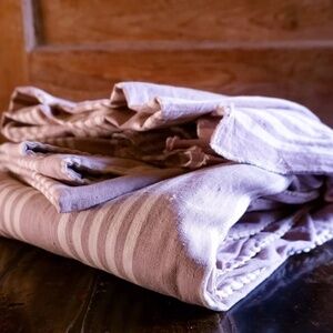 VINTAGE 1930s Lavender & Ecru French Striped Mattress Ticking, 4.7 yds